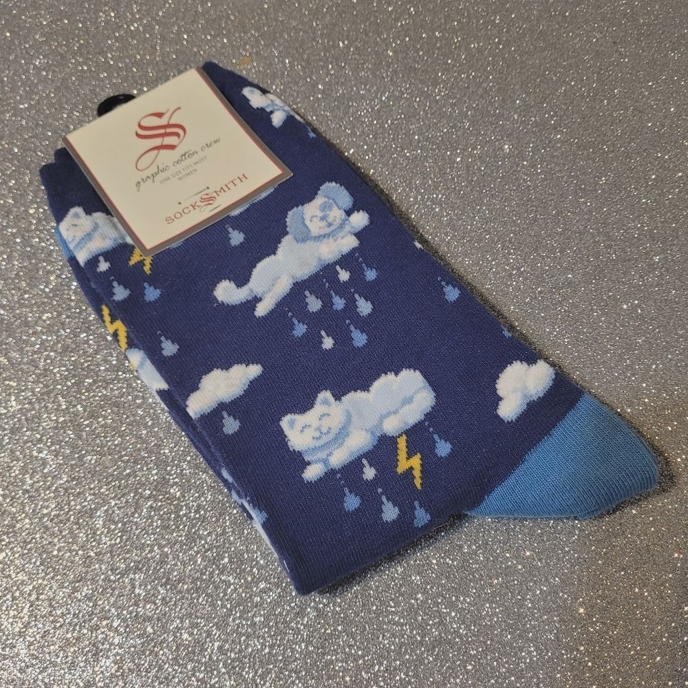 Socksmith Raining Cats And Dogs Graphic Cotton Crew Socks Womens OSFM New